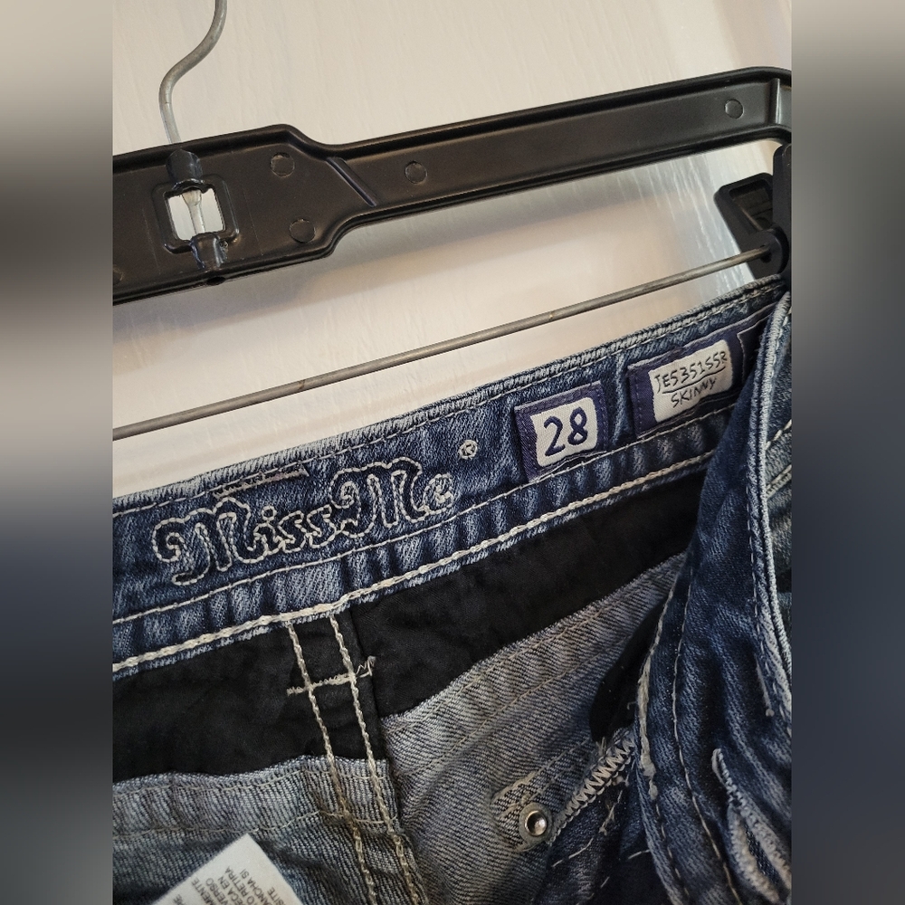 Miss Me Low Rise Crystal Embellished Skinny Jeans Size 28 Dark Wash JE5351S5R - Picture 8 of 12